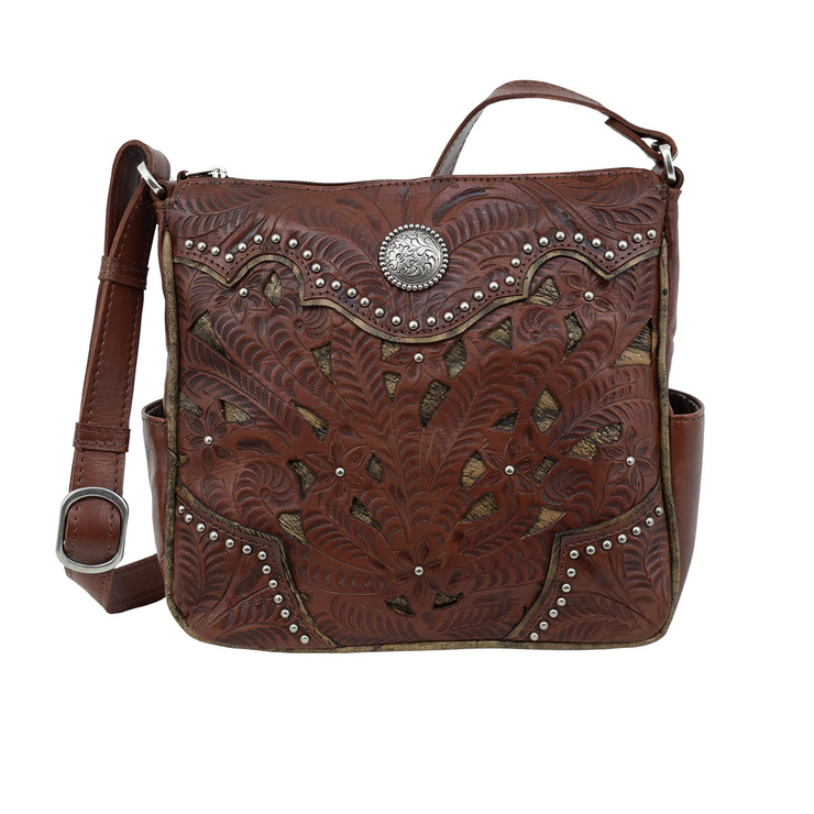 American West Lariats & Lace Distressed Charcoal Leather Crossbody Bag –  The Western Company